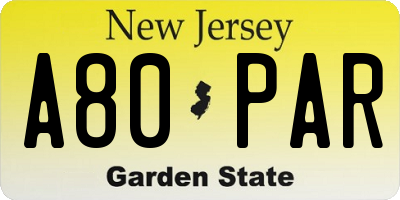 NJ license plate A80PAR