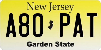 NJ license plate A80PAT