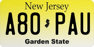 NJ license plate A80PAU