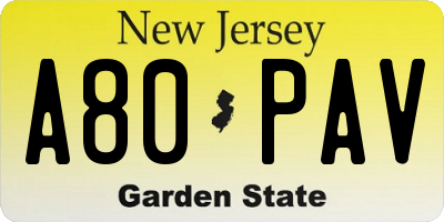 NJ license plate A80PAV