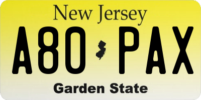 NJ license plate A80PAX