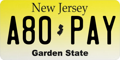 NJ license plate A80PAY
