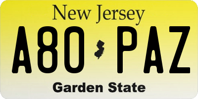 NJ license plate A80PAZ