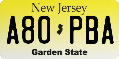 NJ license plate A80PBA