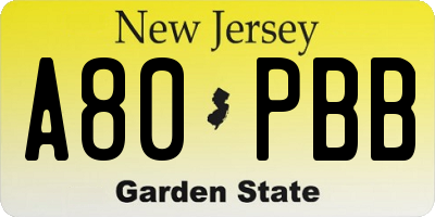 NJ license plate A80PBB