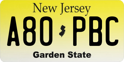 NJ license plate A80PBC