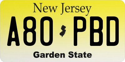 NJ license plate A80PBD