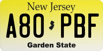 NJ license plate A80PBF
