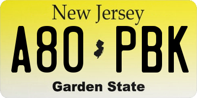 NJ license plate A80PBK
