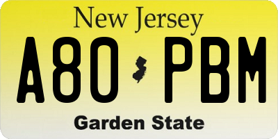 NJ license plate A80PBM