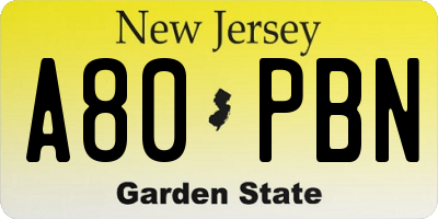 NJ license plate A80PBN