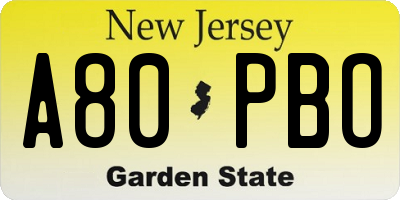 NJ license plate A80PBO