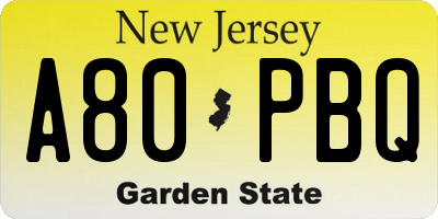NJ license plate A80PBQ