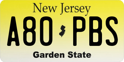 NJ license plate A80PBS