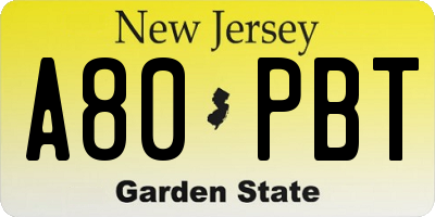 NJ license plate A80PBT