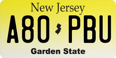 NJ license plate A80PBU