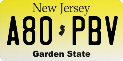 NJ license plate A80PBV