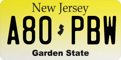 NJ license plate A80PBW