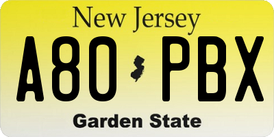 NJ license plate A80PBX