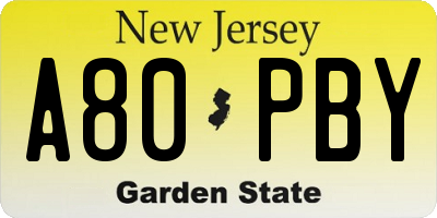 NJ license plate A80PBY