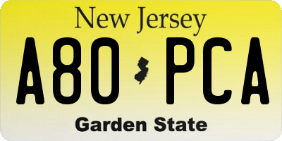 NJ license plate A80PCA
