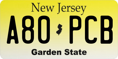 NJ license plate A80PCB