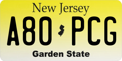 NJ license plate A80PCG