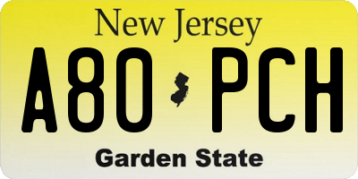 NJ license plate A80PCH