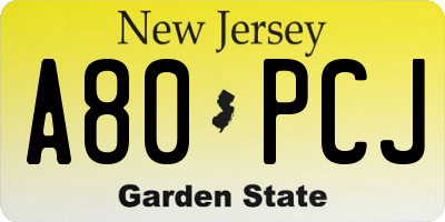 NJ license plate A80PCJ