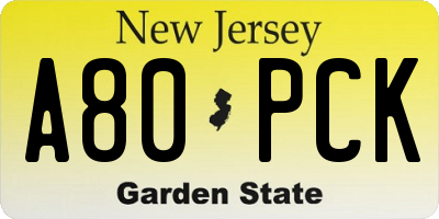 NJ license plate A80PCK