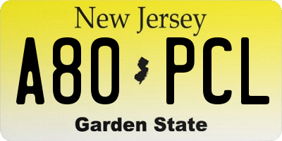 NJ license plate A80PCL