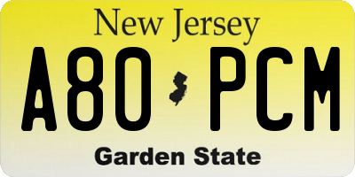 NJ license plate A80PCM