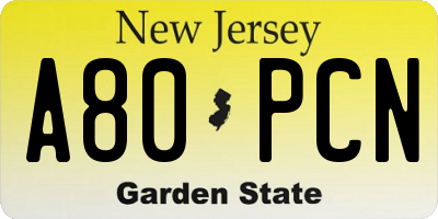 NJ license plate A80PCN