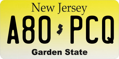 NJ license plate A80PCQ