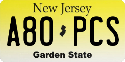 NJ license plate A80PCS