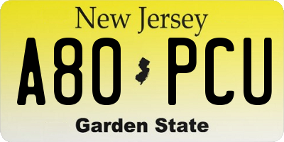 NJ license plate A80PCU