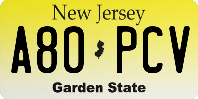 NJ license plate A80PCV