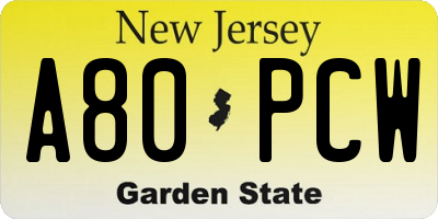 NJ license plate A80PCW