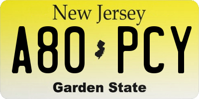 NJ license plate A80PCY