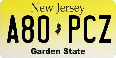 NJ license plate A80PCZ