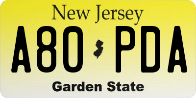 NJ license plate A80PDA