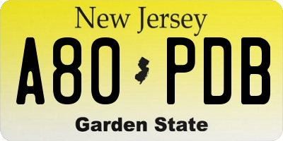 NJ license plate A80PDB