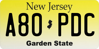 NJ license plate A80PDC