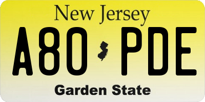 NJ license plate A80PDE