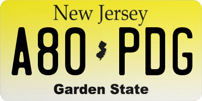 NJ license plate A80PDG
