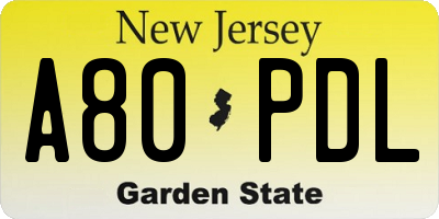 NJ license plate A80PDL