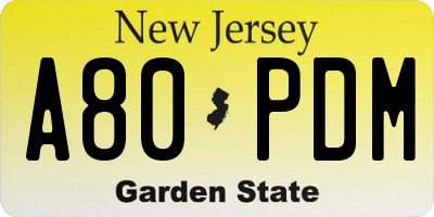 NJ license plate A80PDM