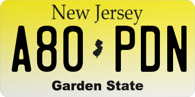 NJ license plate A80PDN