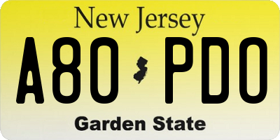 NJ license plate A80PDO