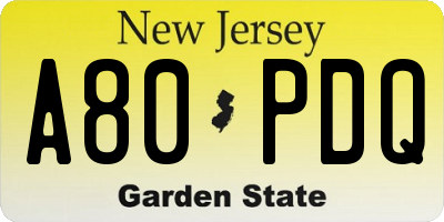 NJ license plate A80PDQ